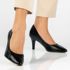 Pantofi dama Filippo DP4427-23-BK-Negru elegant piele naturala cu toc negru