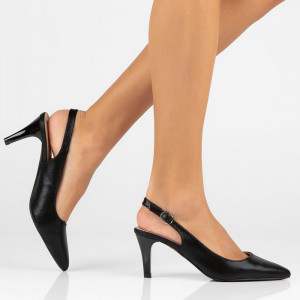 Pantofi dama Filippo DP4499-23-BK-Negru elegant textil cu toc negru