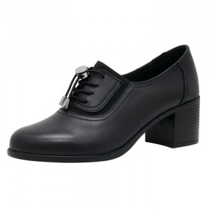 Pantofi dama Nicolis 124494-Negru casual piele naturala cu toc negru