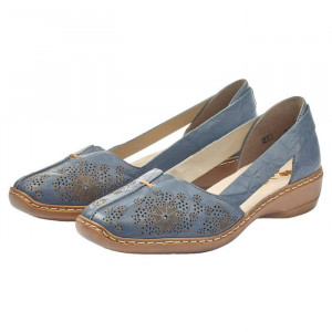 Pantofi dama Rieker 41396-12-Albastru casual piele naturala cu talpa joasa albastru