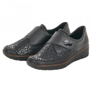 Pantofi dama Rieker 537C0-00-Negru casual piele naturala cu talpa joasa negru