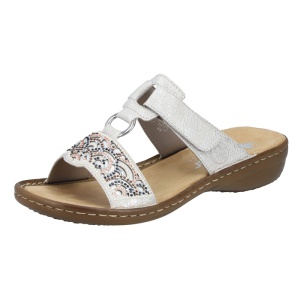 Papuci dama Rieker 608K2-40-Argintiu casual piele ecologica cu talpa joasa argintiu
