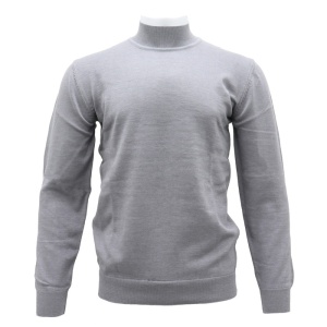 Pulover barbati, LN21EWT040-Gri, elegant, bumbac, regular fit, cu guler inalt, tricotat, gri