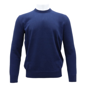 Pulover barbati, LN23EWT010-Albastru, elegant, bumbac, regular fit, cu guler la baza gatului, tricotat, albastru