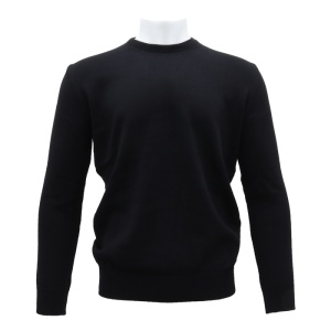 Pulover barbati LN23EWT010-Negru elegant bumbac regular fit cu guler la baza gatului tricotat negru