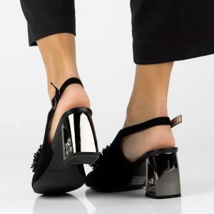 Sandale dama Filippo DS6180-24-BK-SU-Negru elegant piele intoarsa cu toc negru