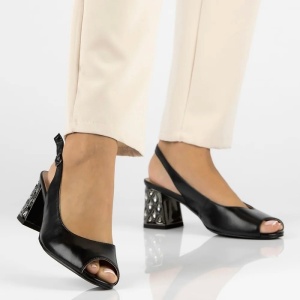 Sandale dama Filippo DS6181-24-BK-Negru elegant piele naturala cu toc negru