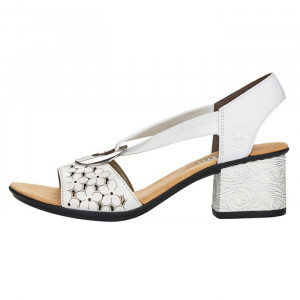 Sandale dama Rieker 64677-80-Alb casual piele naturala cu toc alb