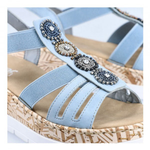 Sandale dama Rieker V39G9-10-Albastru-Deschis casual piele ecologica cu platforma albastru deschis