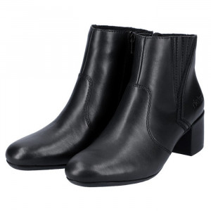 Botine dama Rieker 70250-00-Negru casual piele naturala imblanite cu toc negru