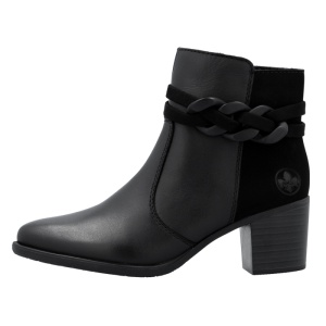 Botine dama, Rieker, Y2066-00-Negru, casual, piele naturala, cu toc, negru