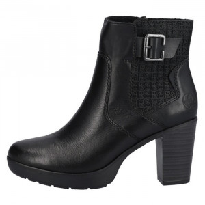 Botine dama, Rieker, Y2252-00-Negru, casual, piele naturala, cu toc, negru