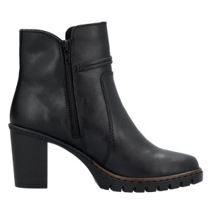 Botine dama Rieker Y2567-00-Negru casual piele naturala cu toc negru