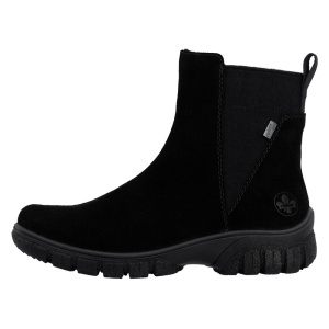 Cizme dama, Rieker, Z7269-00-Negru, casual, piele intoarsa, impermeabile, scurte, imblanite, cu talpa joasa, negru