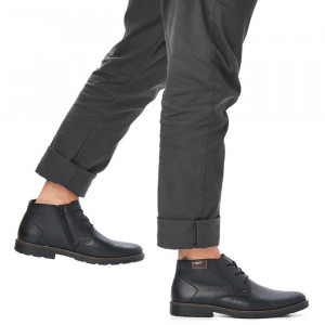 Ghete barbati Rieker 15311-00-Negru casual piele naturala imblanite cu toc negru