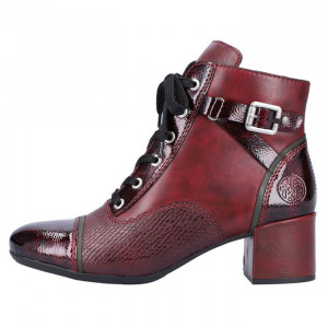 Ghete dama Rieker 70201-35-Bordo elegant piele naturala imblanite cu toc bordo