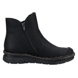 Ghete dama Rieker 73357-00-Negru casual piele ecologica imblanite cu talpa joasa negru