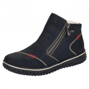 Ghete dama Rieker L4270-00-Negru casual piele ecologica impermeabil imblanite cu talpa joasa negru