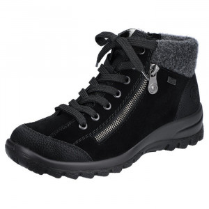 Ghete dama Rieker L7132-01-Negru casual piele naturala impermeabil imblanite cu talpa joasa negru