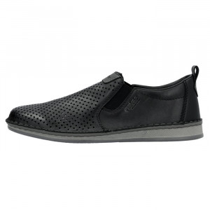 Pantofi barbati, Rieker, 05457-00-Negru, casual, piele naturala, perforati, cu talpa joasa, negru