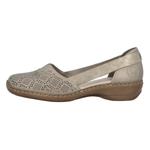 Pantofi dama, Rieker, 41351-90-Bej, casual, piele naturala, perforati, cu talpa joasa, bej