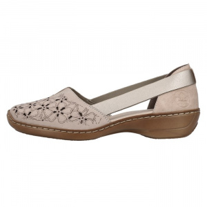 Pantofi dama, Rieker, 41356-60-Bej, casual, piele naturala, perforati, cu talpa joasa, bej