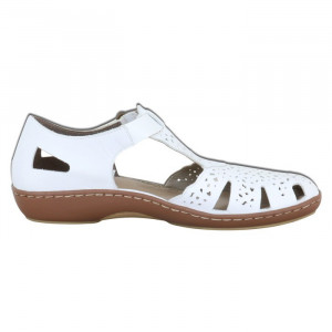 Pantofi dama Rieker 45885-80-Alb casual piele naturala cu talpa joasa alb