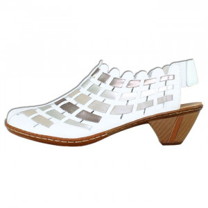 Pantofi dama Rieker 46778-81-Alb casual piele naturala cu toc alb