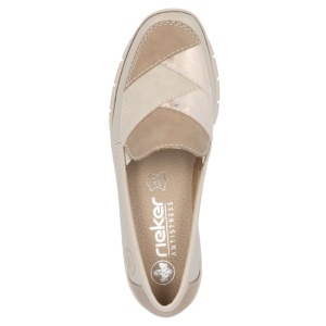 Pantofi dama Rieker 53785-60-Bej casual piele naturala cu talpa joasa bej