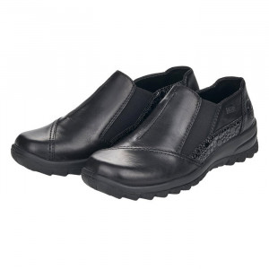 Pantofi dama Rieker L7178-00-Negru casual piele naturala impermeabil cu talpa joasa negru
