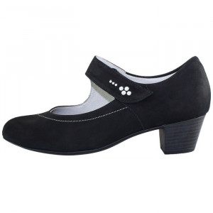 Pantofi dama Waldlaufer 358307-110-086-Hilaria-Negru elegant piele intoarsa cu toc negru