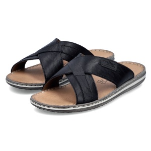 Papuci barbati Rieker 21082-00-Negru casual piele naturala cu talpa joasa negru