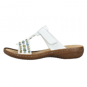 Papuci dama, Rieker, 60867-80-Alb, casual, piele ecologica, cu talpa joasa, alb