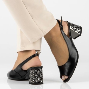 Sandale dama Filippo DS6181-24-BK-Negru elegant piele naturala cu toc negru