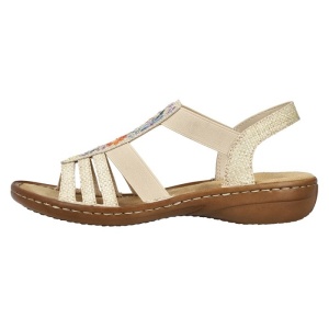 Sandale dama, Rieker, 60808-60-Bej, casual, sintetic, cu talpa joasa, bej