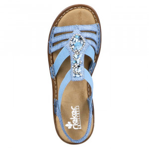 Sandale dama Rieker 62858-12-Albastru-Deschis casual sintetic cu talpa joasa albastru deschis