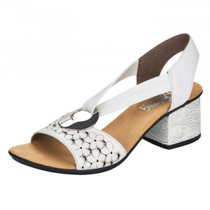 Sandale dama Rieker 64677-80-Alb casual piele naturala cu toc alb