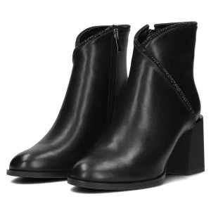 Botine dama Filippo DBT4875-23-BK-Negru elegant piele ecologica cu toc negru