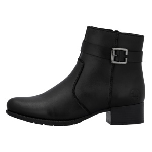 Botine dama, Rieker, 78664-00-Negru, casual, piele naturala, cu toc, negru