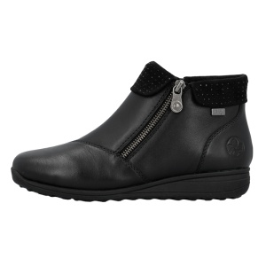 Ghete dama, Rieker, 47252-00-Negru, casual, piele naturala, impermeabil, imblanite, cu talpa joasa, negru