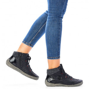 Ghete dama Rieker 52513-00-Negru casual piele ecologica cu talpa joasa negru