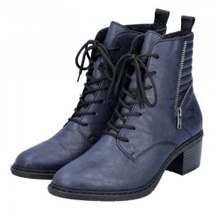 Ghete dama Rieker 70101-14-Albastru-Inchis casual piele ecologica imblanite cu toc albastru inchis