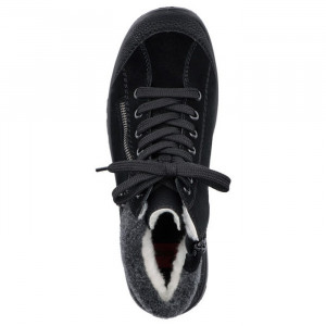 Ghete dama Rieker L7132-01-Negru casual piele naturala impermeabil imblanite cu talpa joasa negru