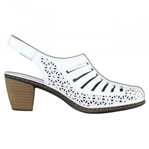 Pantofi dama Rieker 40959-80-Alb casual piele naturala cu toc alb
