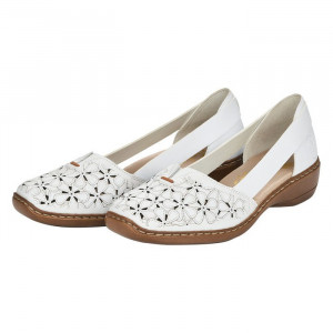 Pantofi dama Rieker 41356-80-Alb casual piele naturala cu talpa joasa alb