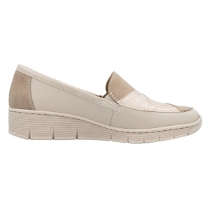 Pantofi dama Rieker 53785-60-Bej casual piele naturala cu talpa joasa bej