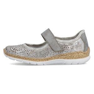 Pantofi dama, Rieker, N4299-90-Argintiu, casual, piele ecologica, cu talpa joasa, argintiu