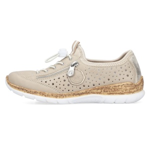 Pantofi dama, Rieker, N42P6-62-Bej, casual, piele ecologica, perforati, cu talpa joasa, bej