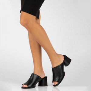 Papuci dama Filippo DK4446-23-BK-Negru elegant piele naturala cu toc negru