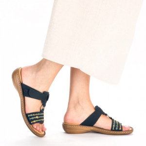 Papuci dama Rieker 60867-14-Albastru-Inchis casual piele ecologica cu talpa joasa albastru inchis